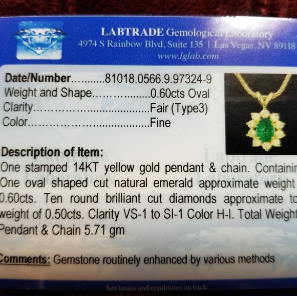 Emerald Halo Necklace w/Certificate - Picture 7 of 8